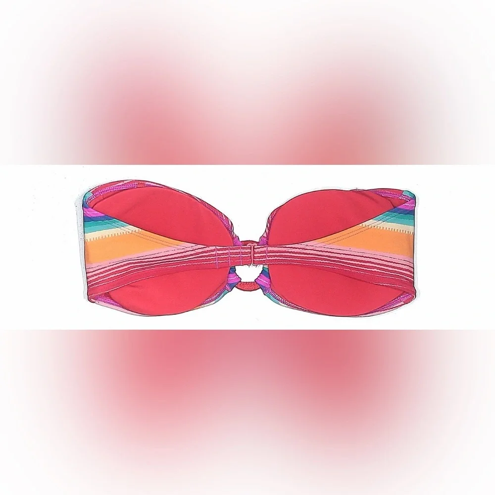 aerie Pink Orange Teal Striped Ring Bandeau Bikini Top